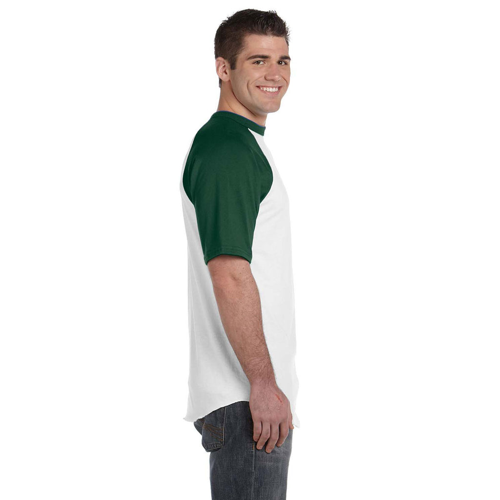 Augusta Sportswear Men's White/Dark Green Short-Sleeve Baseball Jersey