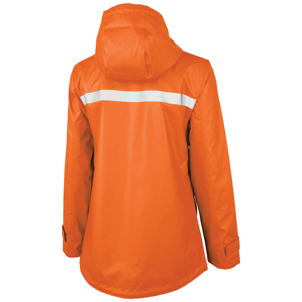 Charles River Women's Orange/Stripe New Englander Rain Jacket with Print Lining