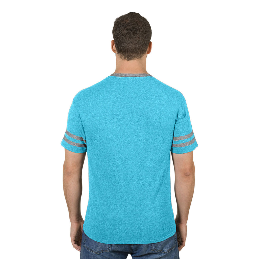 Jerzees Men's Caribbean Blue Heather/Oxford 4.5 Oz. Tri-Blend Varsity Ringer T-Shirt