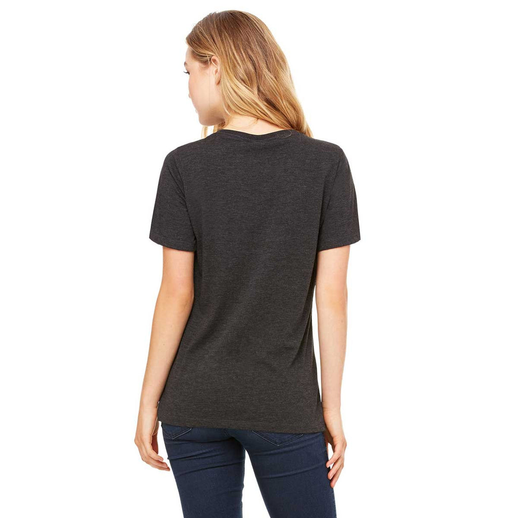 Bella + Canvas Women's Charcoal-Black Triblend Relaxed Jersey Short-Sleeve V-Neck T-Shirt