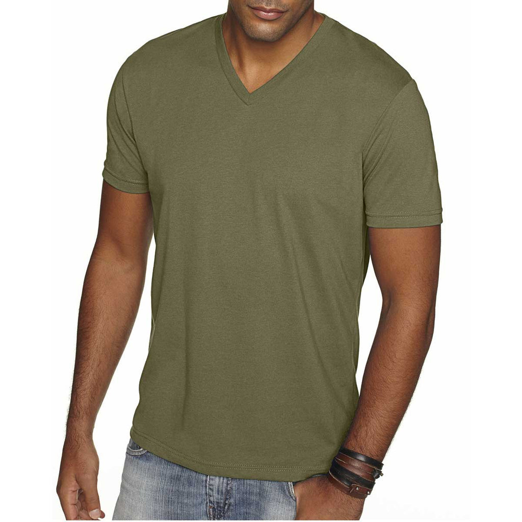 Next Level Men's Military Green Premium Fitted Sueded V-Neck Tee