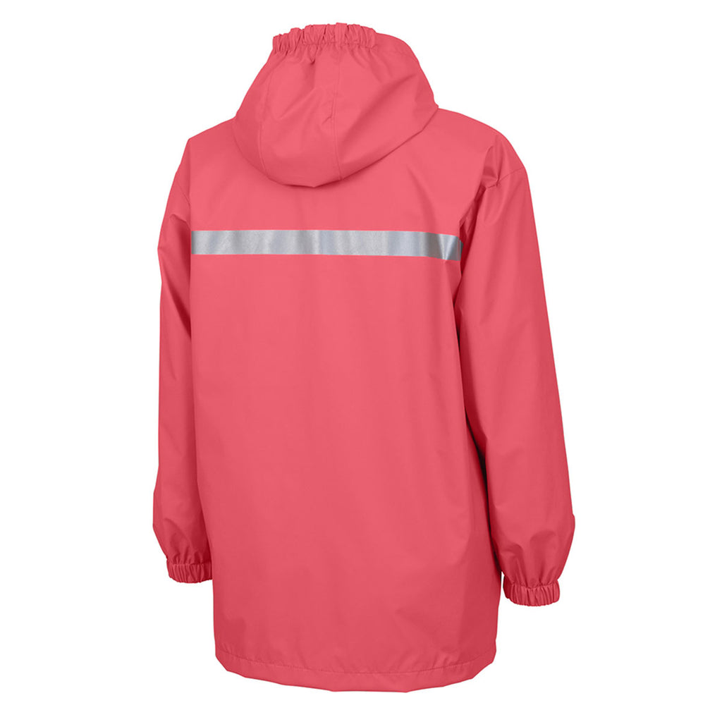 Charles River Youth Coral/Reflective New Englander Rain Jacket