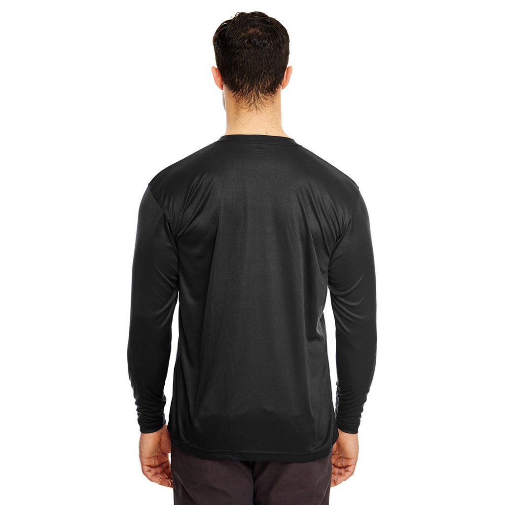 UltraClub Men's Black Cool & Dry Sport Long-Sleeve Performance Interlock T-Shirt