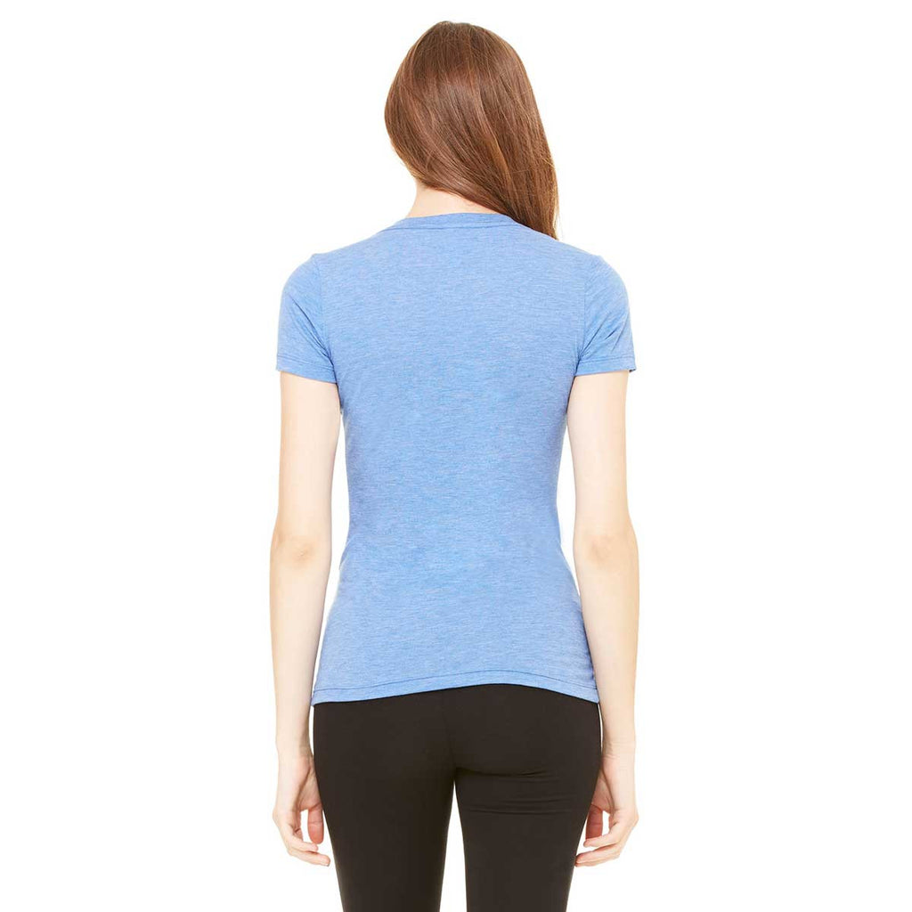 Bella + Canvas Women's Blue Triblend Short-Sleeve Deep V-Neck T-Shirt