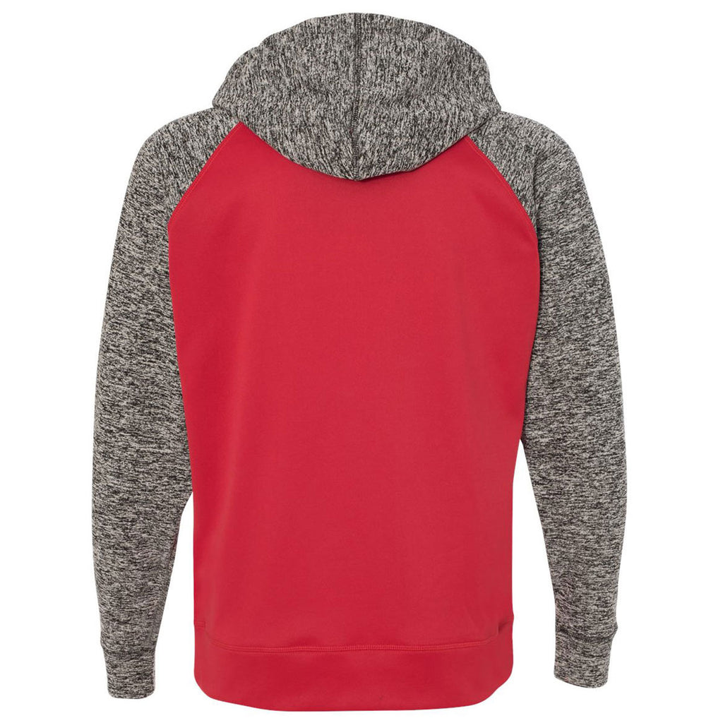 J. America Men's Red/Charcoal Fleck Colorblock Cosmic Fleece Hooded Pullover Sweatshirt