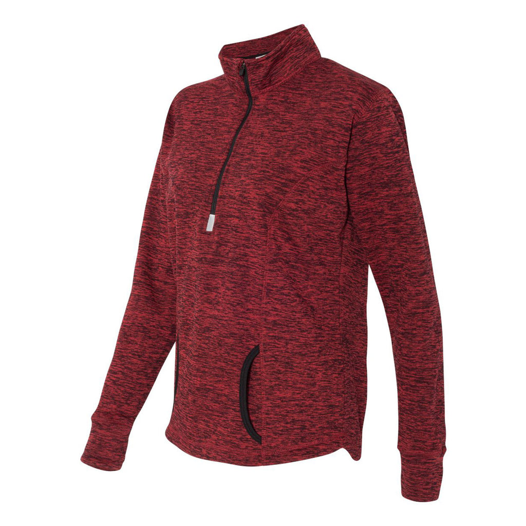 J. America Women's Red Fleck/Black Cosmic Fleece Quarter-Zip Pullover