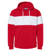 J. America Men's Red Varsity Fleece Colorblocked Hooded Sweatshirt