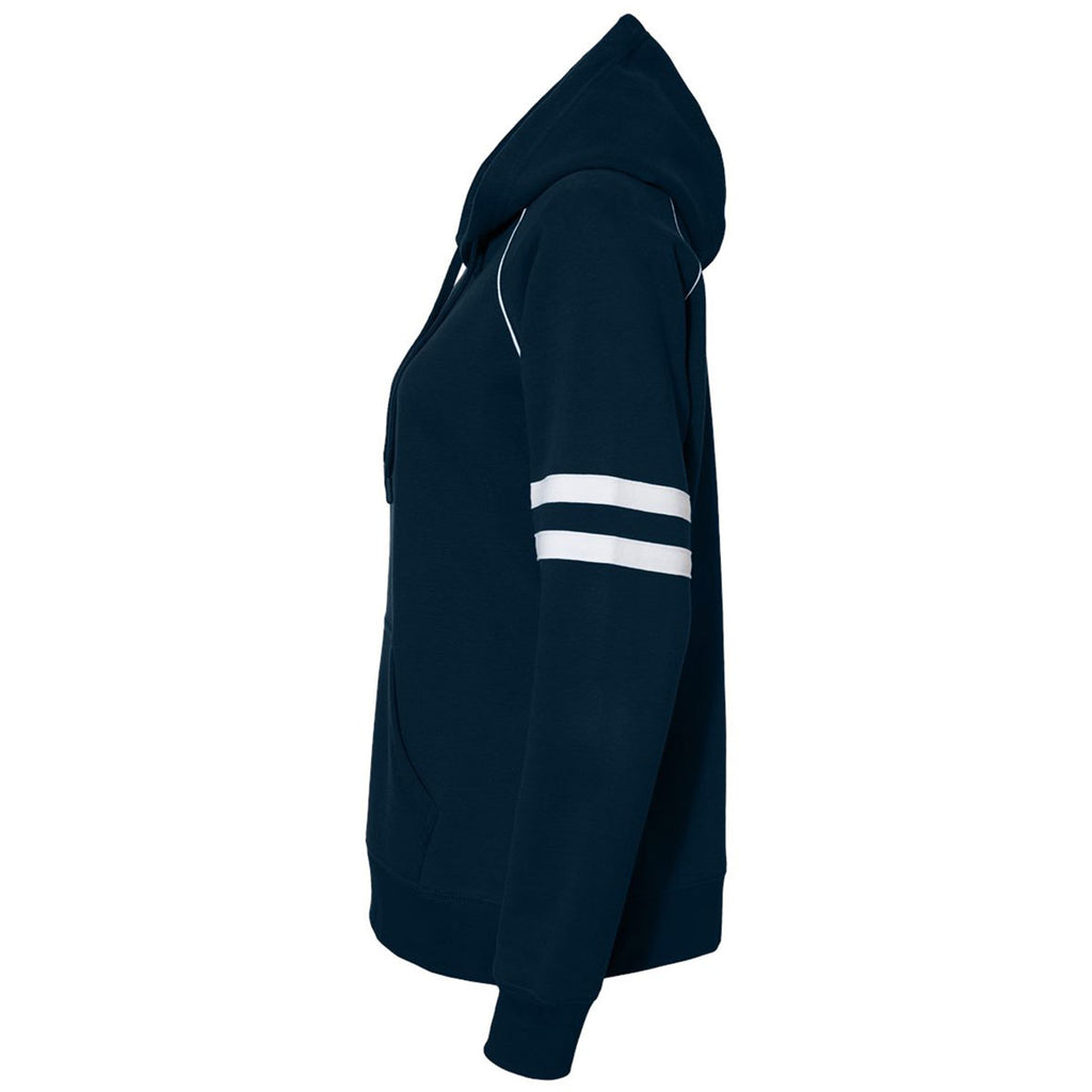 J. America Women's Navy Varsity Fleece Piped Hooded Sweatshirt