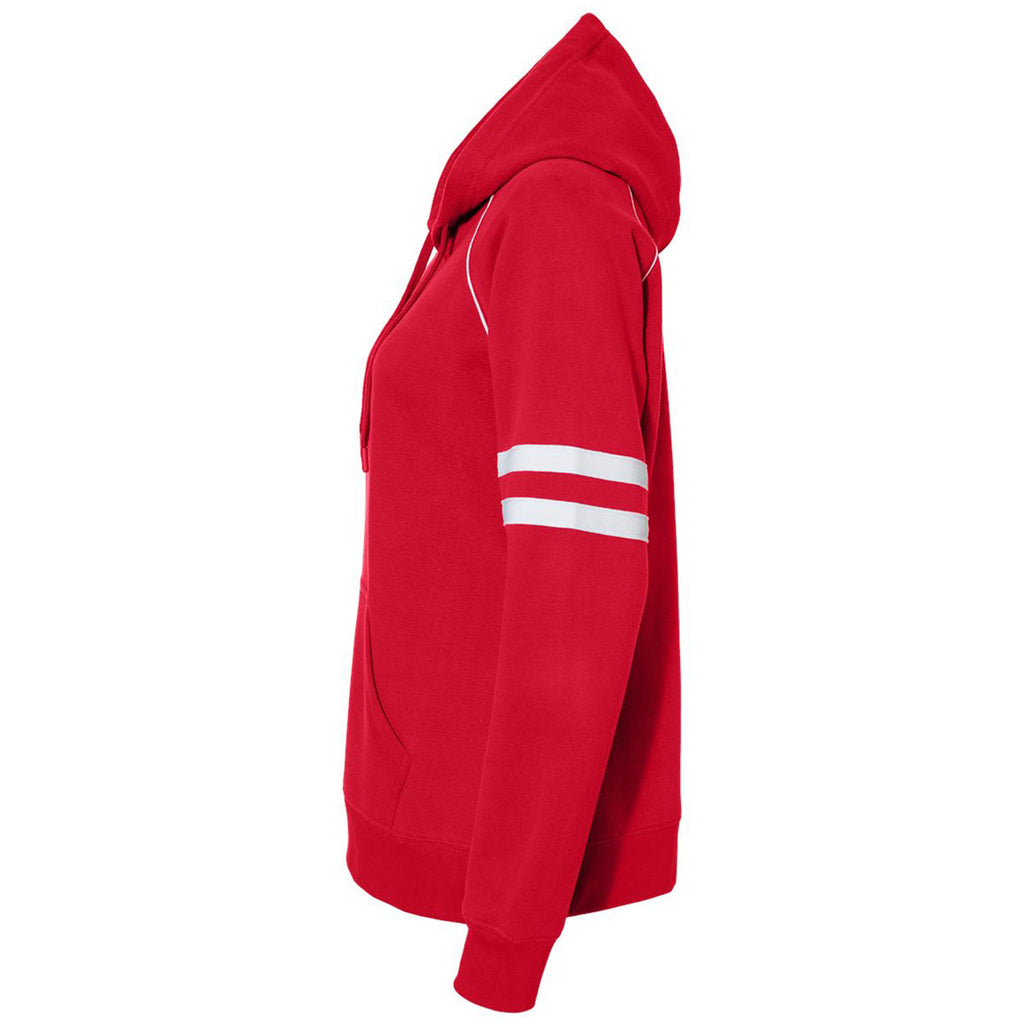 J. America Women's Red Varsity Fleece Piped Hooded Sweatshirt