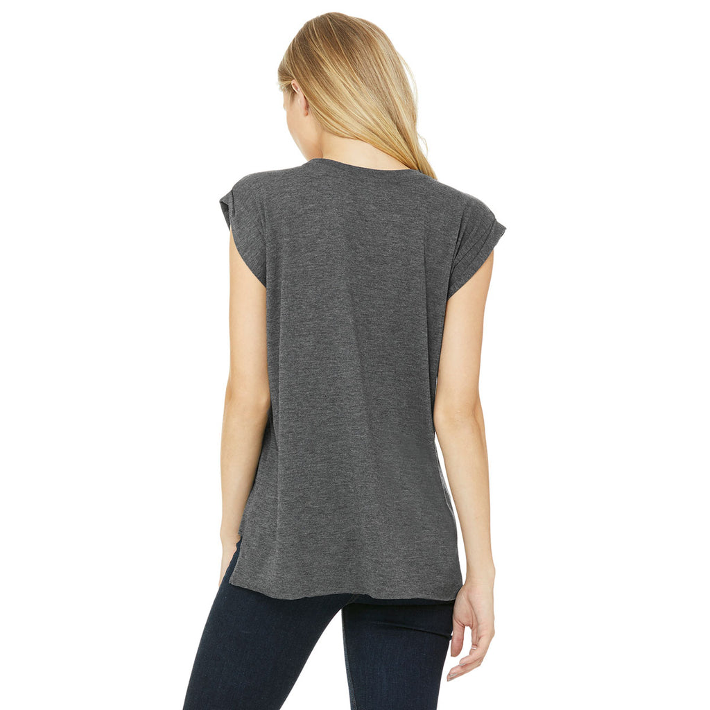Bella + Canvas Women's Dark Grey Heather Flowy T-Shirt with Rolled Cuff