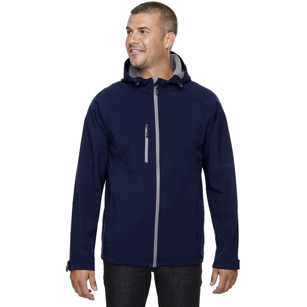 North End Men's Classic Navy Prospect Two-Layer Fleece Bonded Soft Shell Hooded Jacket