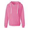 J. America Women's Neon Pink Sueded V-Neck Hooded Sweatshirt