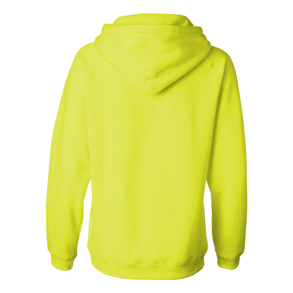 J. America Women's Neon Yellow Sueded V-Neck Hooded Sweatshirt