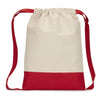 UltraClub Natural/Red Cotton Canvas Drawstring Backpack