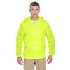 UltraClub Men's Bright Yellow Quarter-Zip Hooded Pullover Pack-Away Jacket