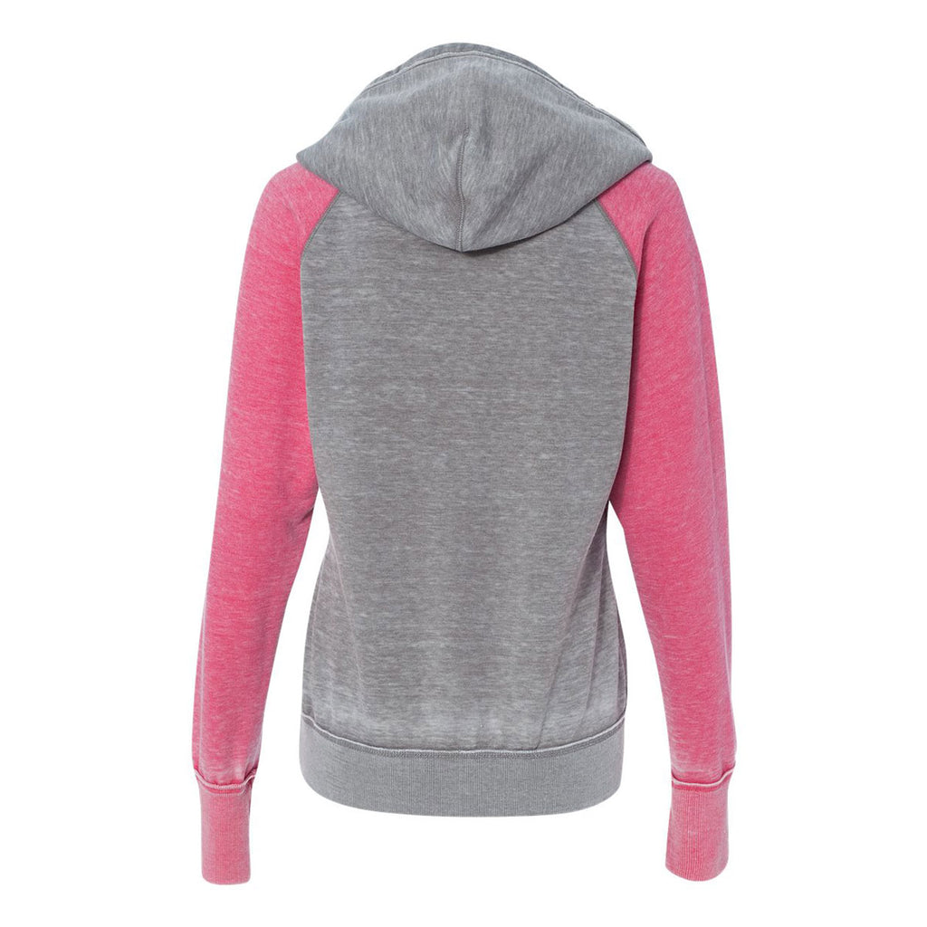 J. America Women's Cement/Wildberry Zen Fleece Raglan Hooded Sweatshirt
