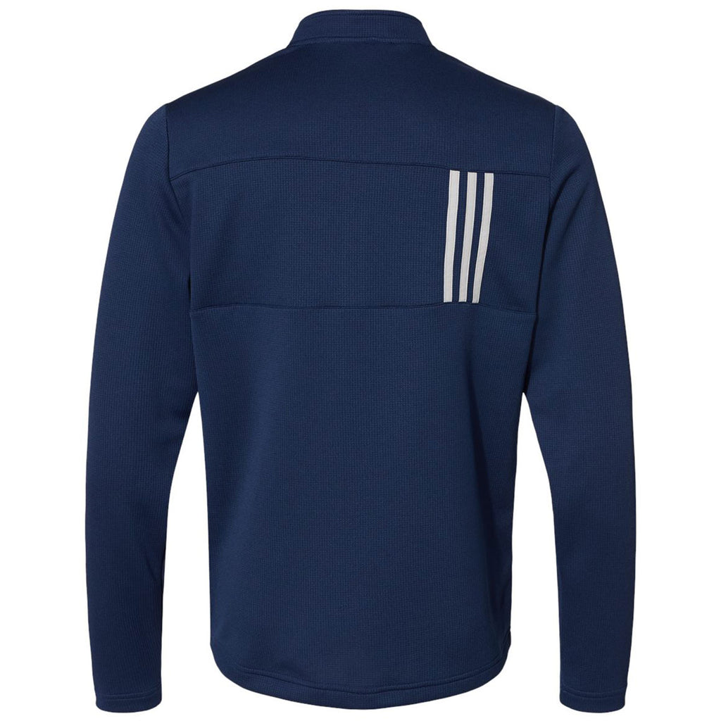 adidas Men's Team Navy Blue/Grey Two 3-Stripes Double Knit Quarter-Zip Pullover
