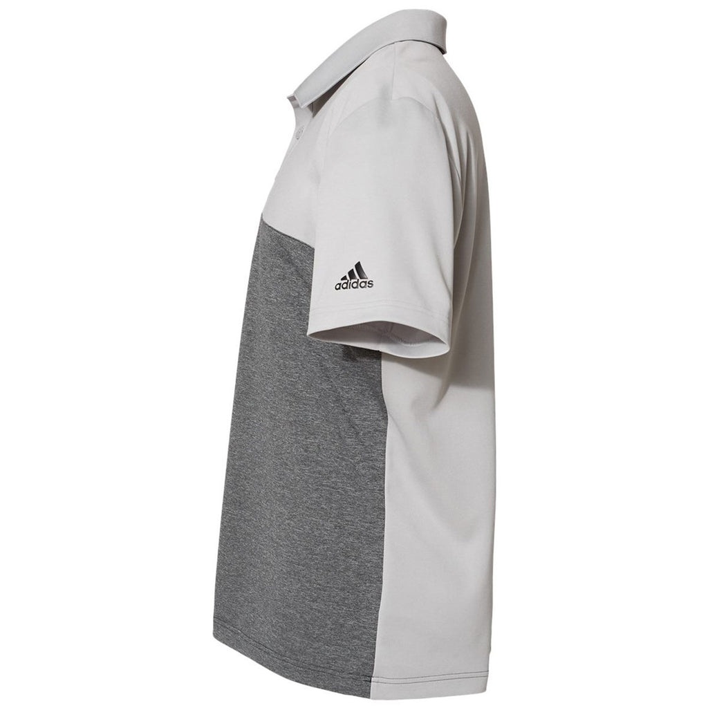 adidas Men's Grey Two Heather/Black Heather Heathered Colorblock 3-Stripes Sport Shirt