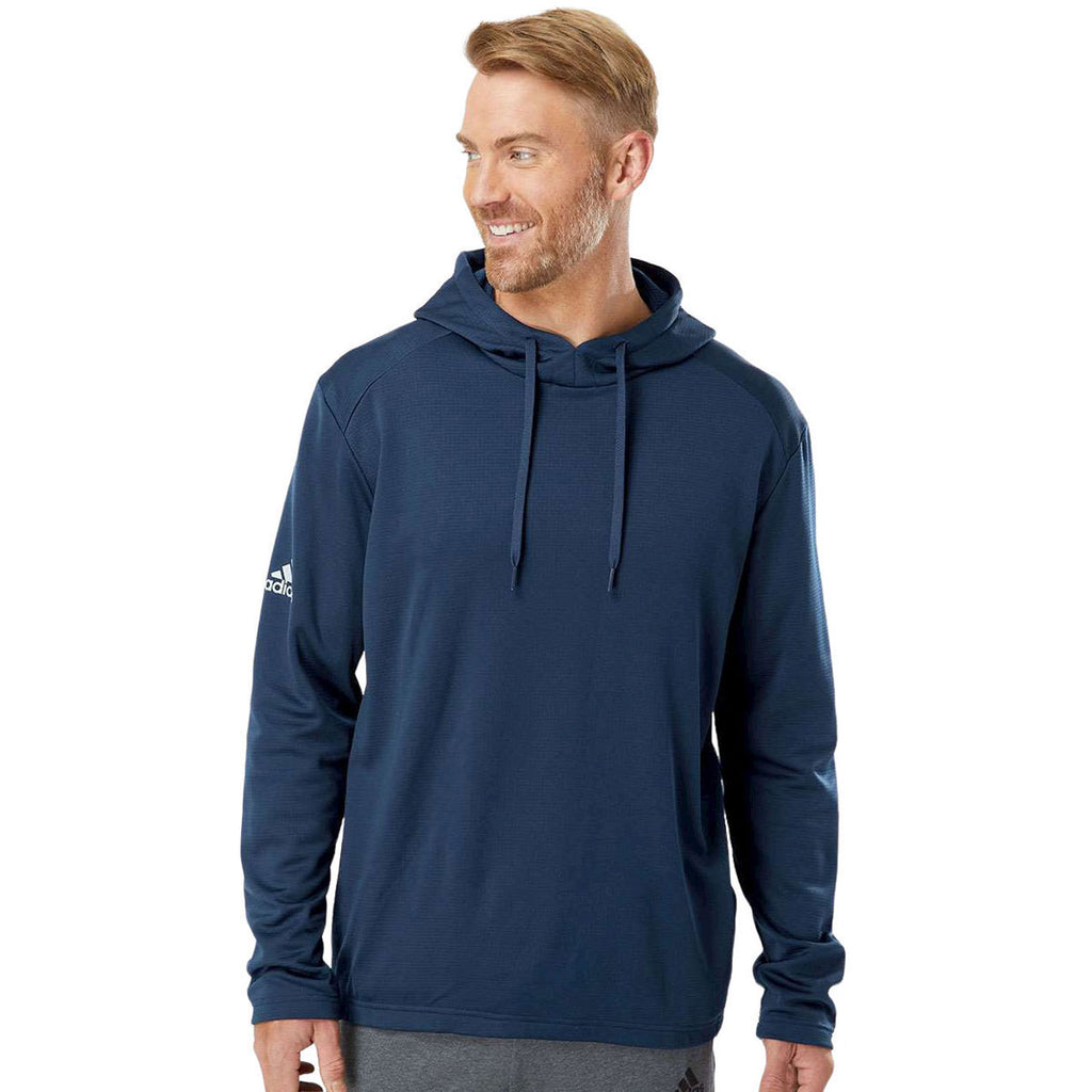 adidas Men's Collegiate Navy Textured Mix Media Hooded Sweatshirt