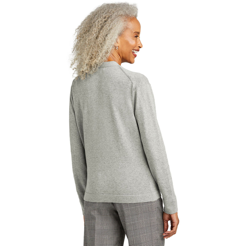 Brooks Brothers Women's Light Shadow Grey Heather Cotton Stretch Cardigan Sweater
