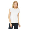 BELLA+CANVAS Women's White Flowy Muscle Tee With Rolled Cuffs