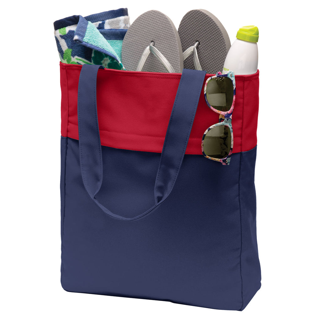 Port Authority Navy/ Chili Red Colorblock Tote