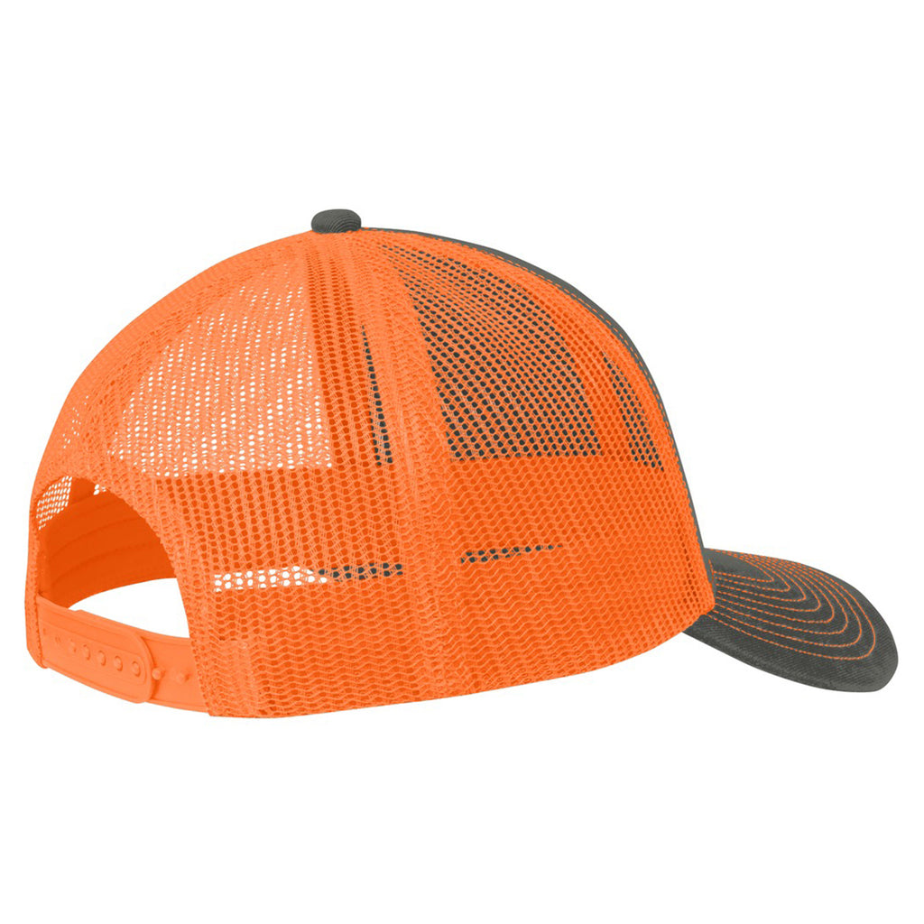 Port Authority Grey Steel/Neon Orange Snapback Trucker Cap