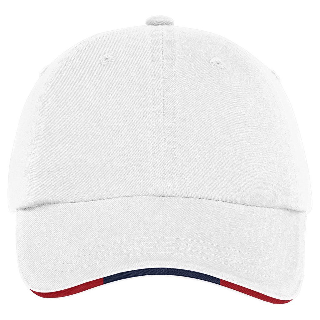 Port Authority White/Classic Navy/Red Sandwich Bill Cap with Striped Closure