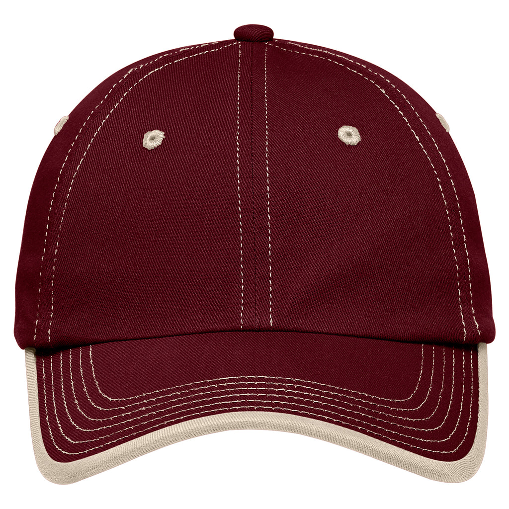 Port Authority Maroon/Stone Vintage Washed Contrast Stitch Cap