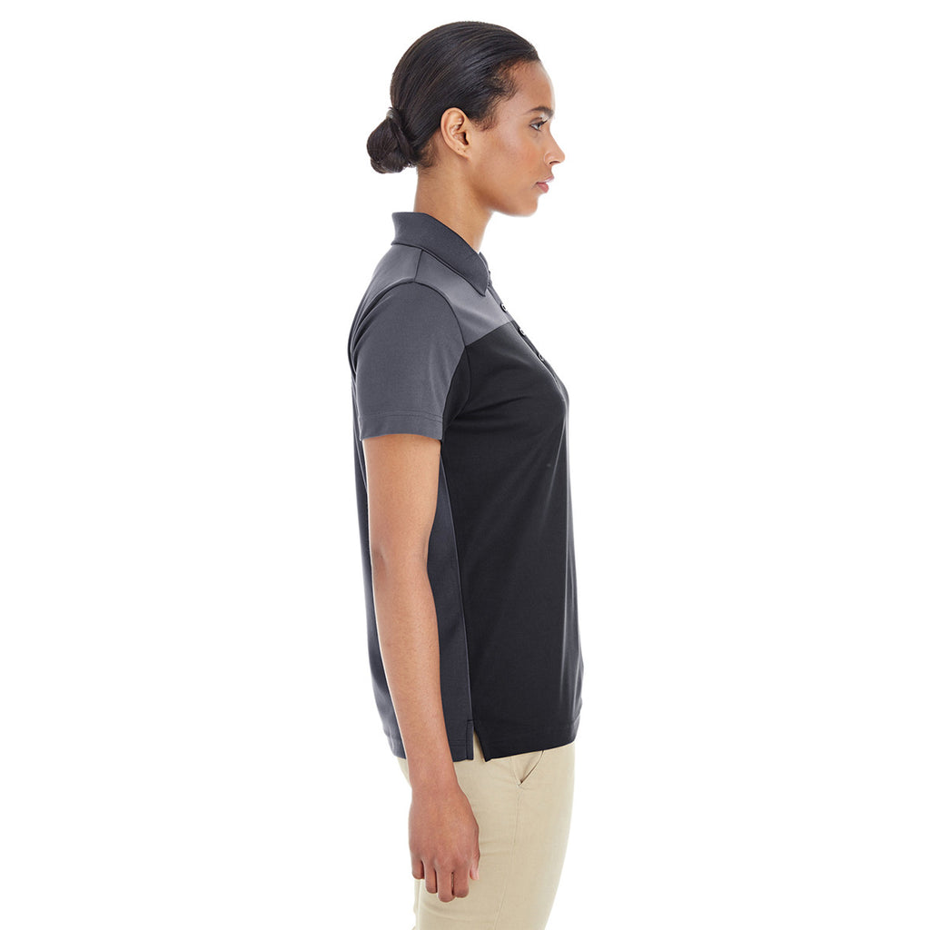 Core 365 Women's Black/Carbon Balance Colorblock Performance Pique Polo