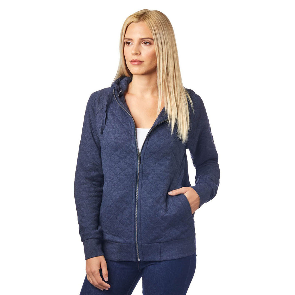 Landway Women's Heather Navy Kingsley Quilted Fleece Hoodie