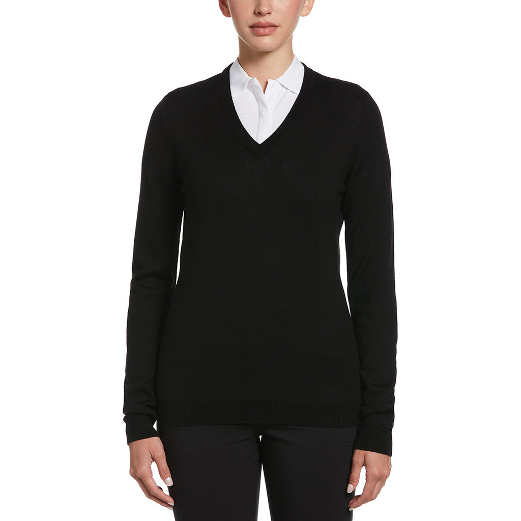Callaway Women's Black Ink Merino Wool Blend V-Neck Sweater