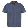 Red Kap Men's Tall Grey/Blue Short Sleeve Striped Industrial Work Shirt