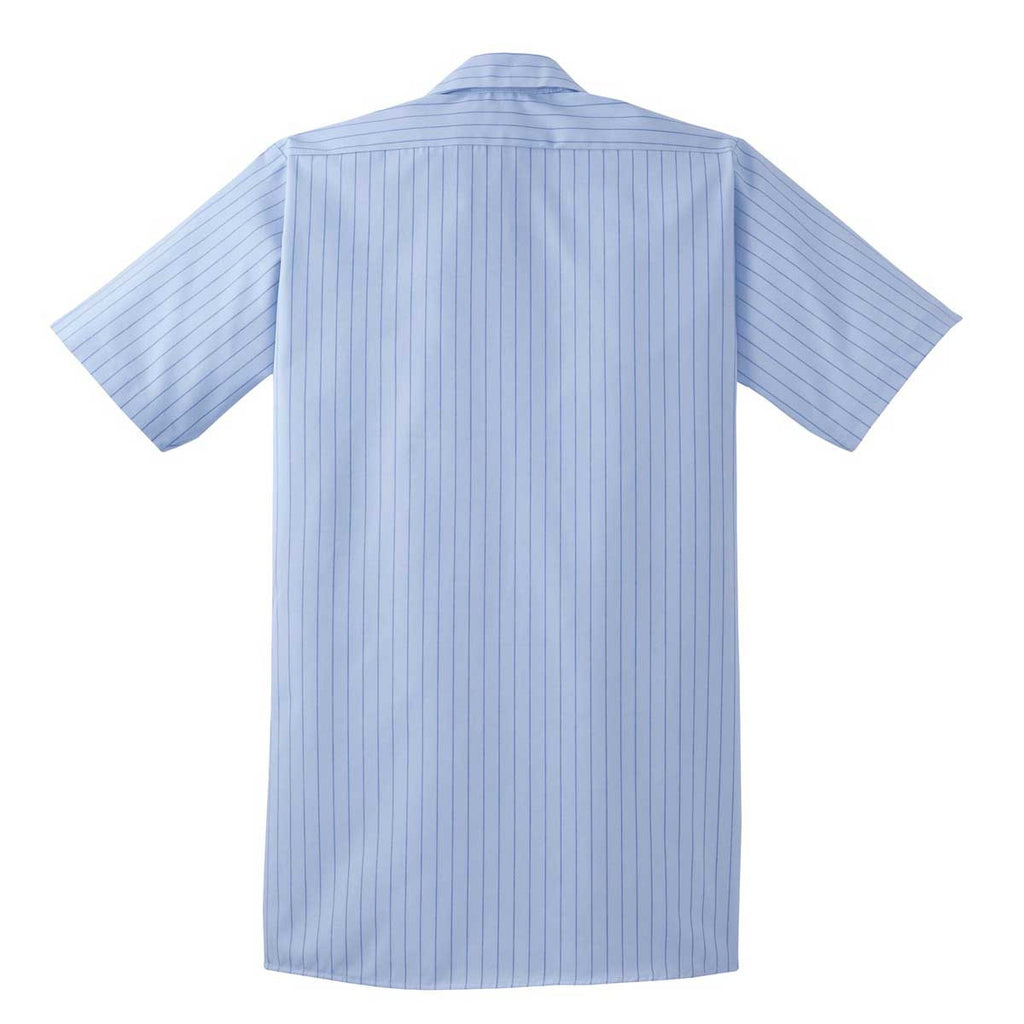 Red Kap Men's Tall Light Blue/Navy Short Sleeve Striped Industrial Work Shirt