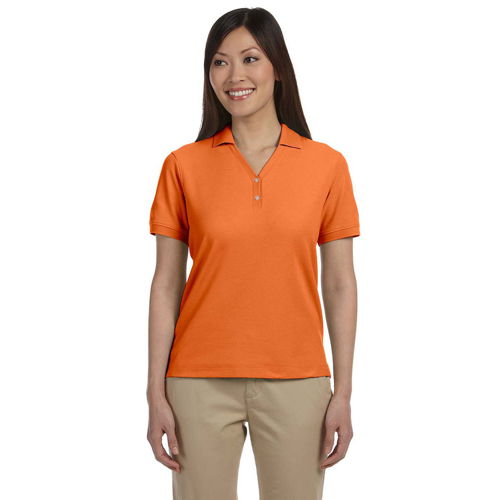 Devon & Jones Women's Deep Orange Pima Pique Short-Sleeve Y-Collar Polo