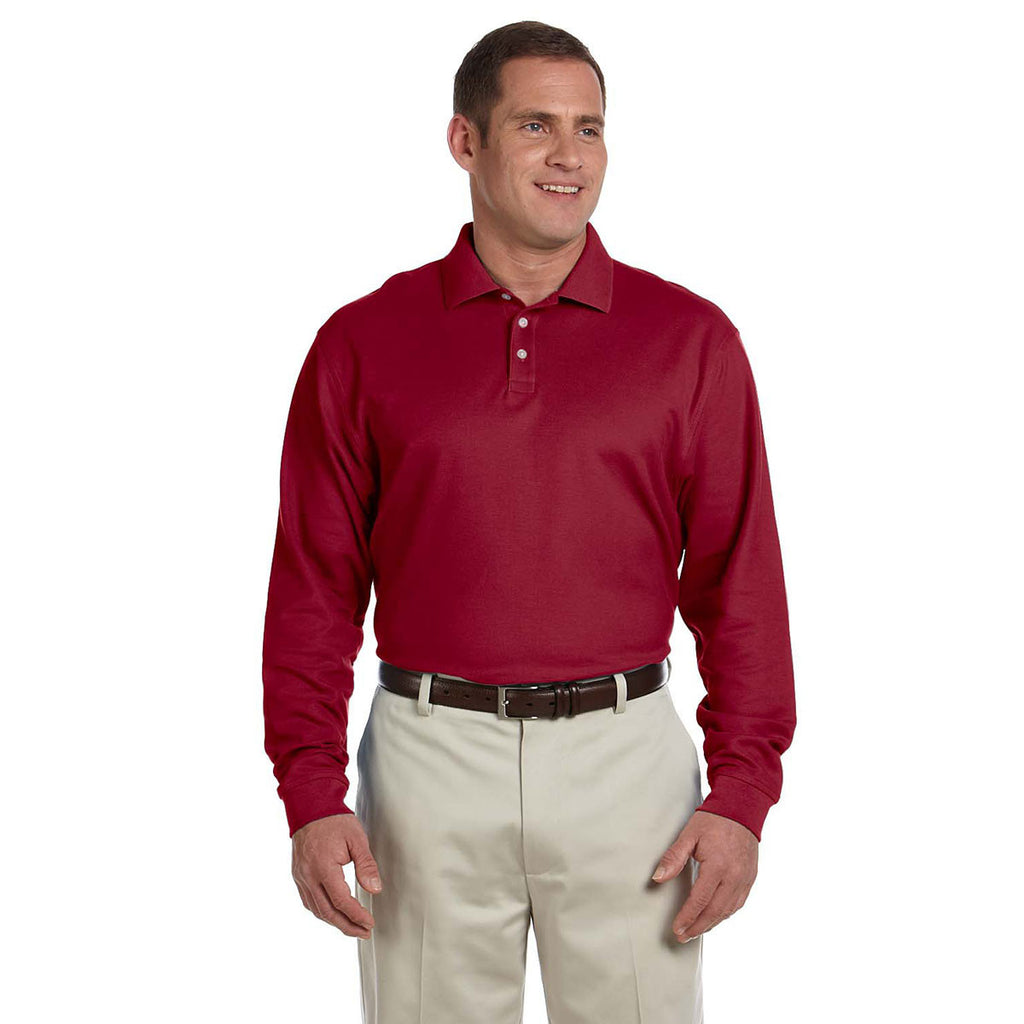 Devon & Jones Men's Burgundy Pima Pique Long-Sleeve Polo