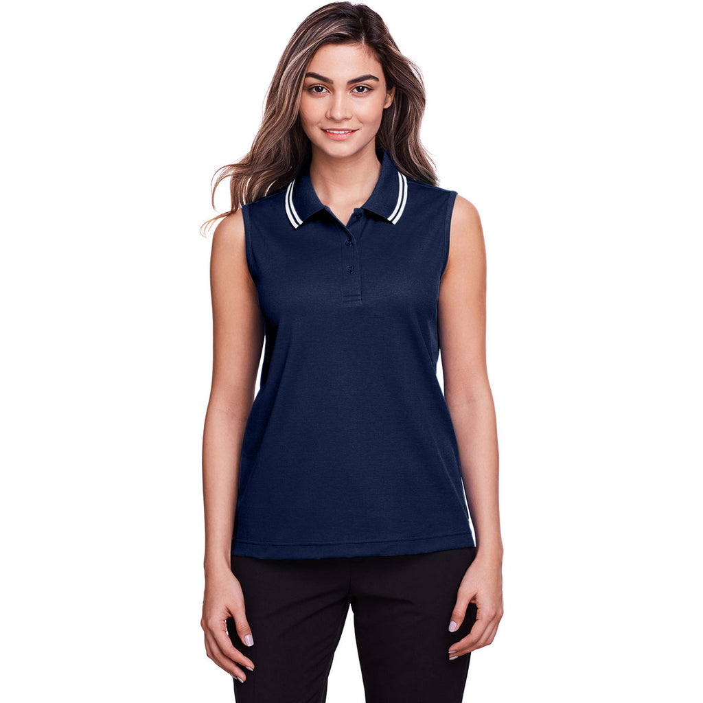 Devon & Jones Women's Navy/White CrownLux Performance Plaited Tipped Sleeveless Polo