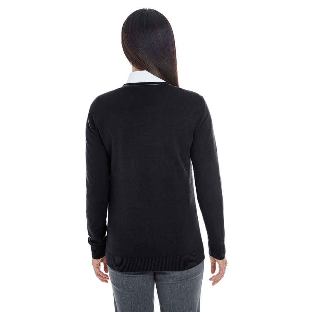 Devon & Jones Women's Black/Graphite Manchester Fully-Fashioned Full-zip Sweater