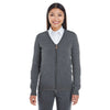Devon & Jones Women's Dark Grey Heather/Black Manchester Fully-Fashioned Full-zip Sweater