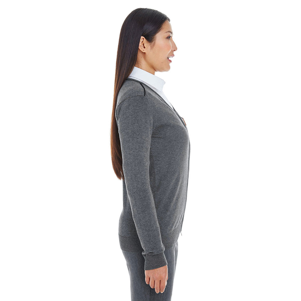 Devon & Jones Women's Dark Grey Heather/Black Manchester Fully-Fashioned Full-zip Sweater