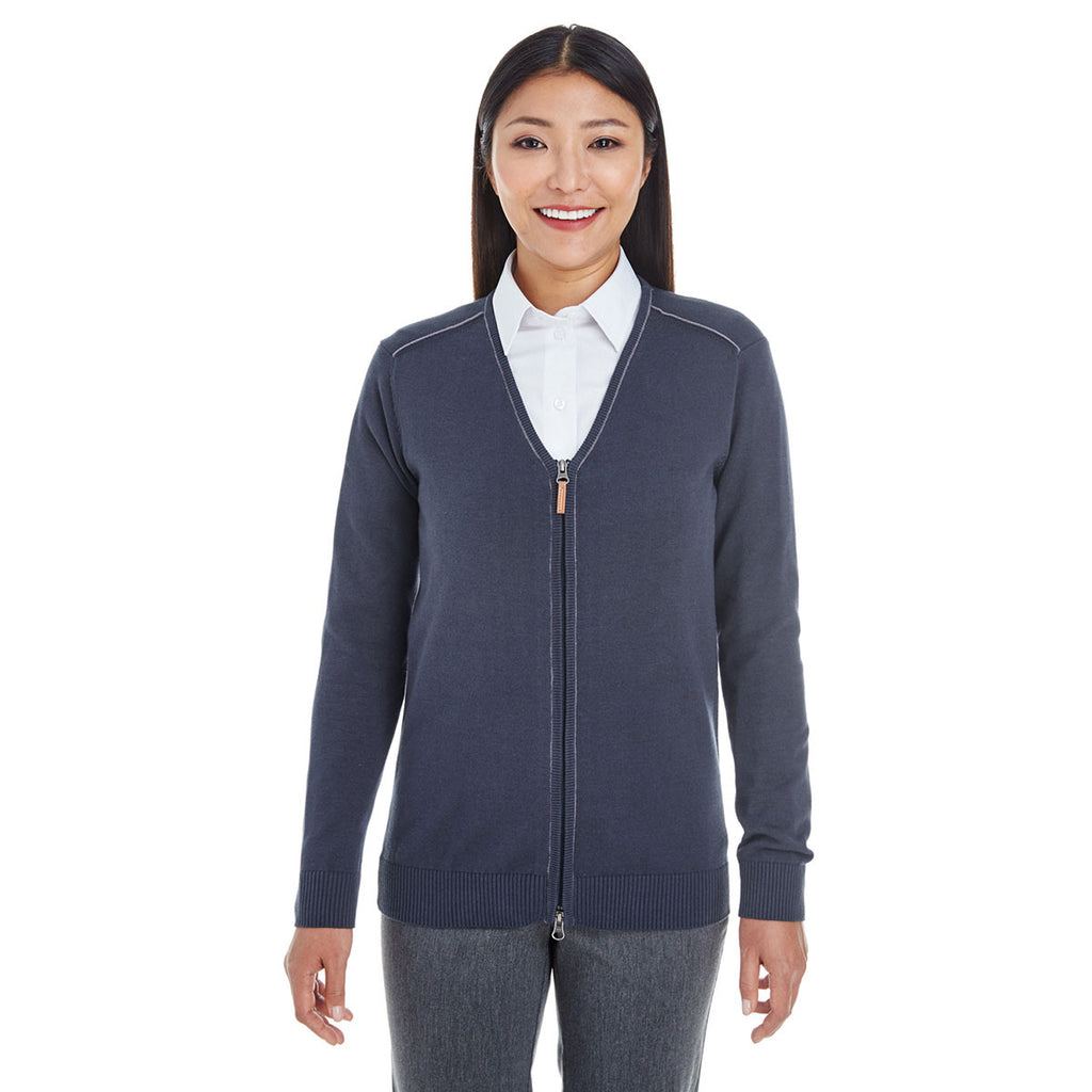 Devon & Jones Women's Navy/Graphite Manchester Fully-Fashioned Full-zip Sweater