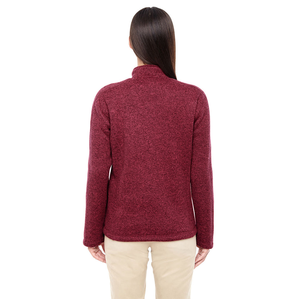 Devon & Jones Women's Red Heather Bristol Full-Zip Sweater Fleece Jacket