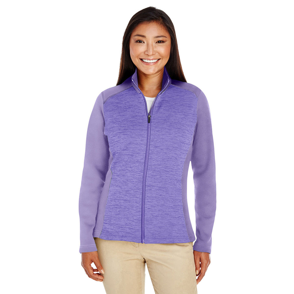 Devon & Jones Women's Grape/Grape Heather Newbury Colorblock Melange Fleece Full-zip