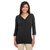 Devon & Jones Women's Black Perfect Fit Y-Placket Convertible Sleeve Knit Top