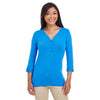 Devon & Jones Women's French Blue Perfect Fit Y-Placket Convertible Sleeve Knit Top