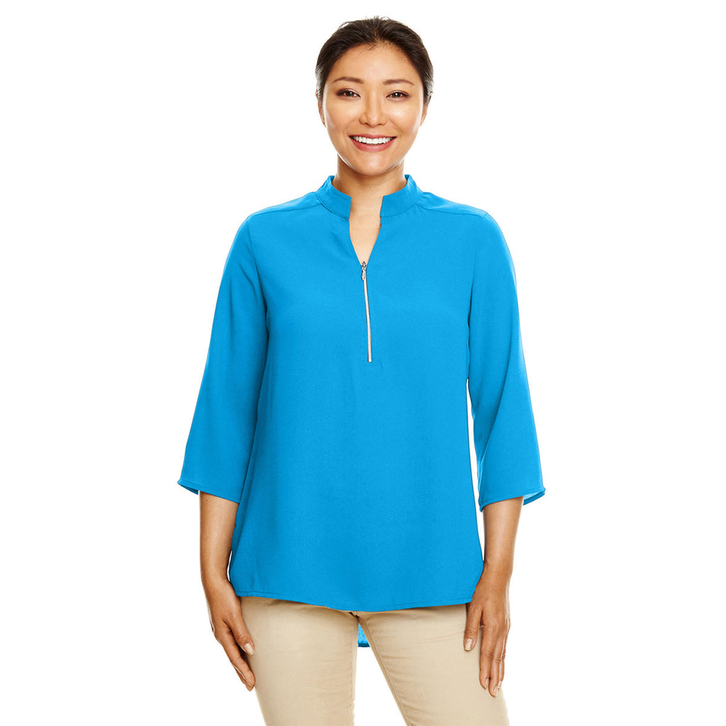Devon & Jones Women's Ocean Blue Perfect Fit 3/4-Sleeve Crepe Tunic