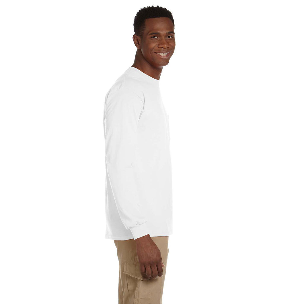 Gildan Men's White Ultra Cotton 6 oz. Long-Sleeve Pocket T-Shirt