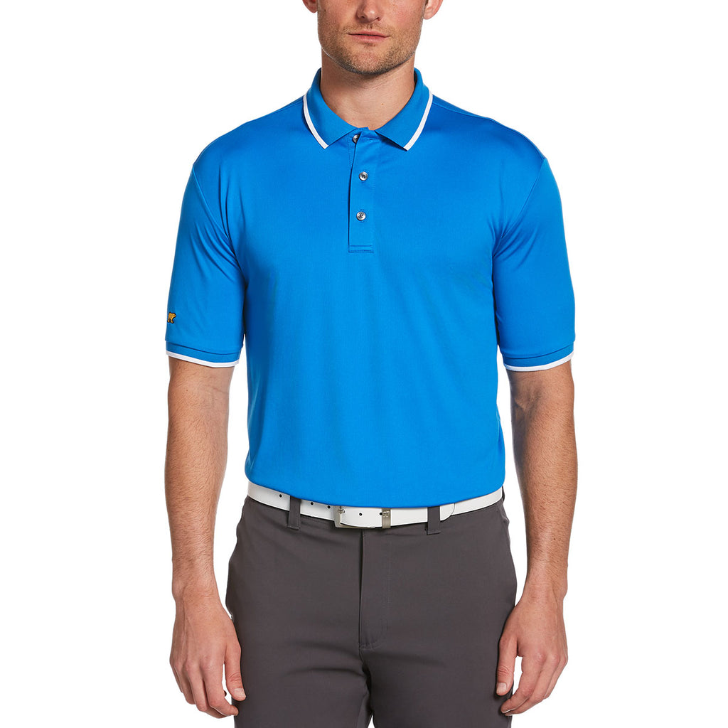 Jack Nicklaus Men's Electric Blue with White Tipping Solid Textured Polo with Tipping