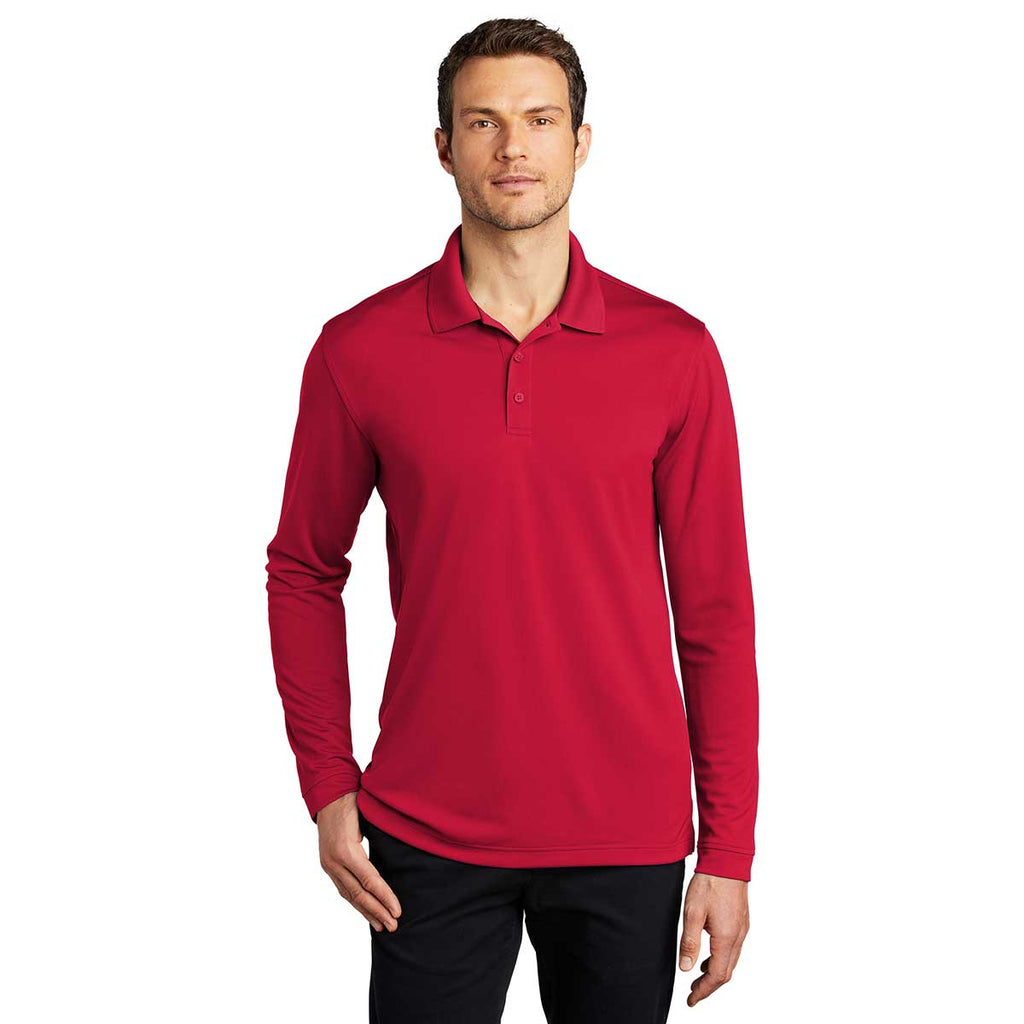 Port Authority Men's Rich Red Dry Zone UV Micro-Mesh Long Sleeve Polo