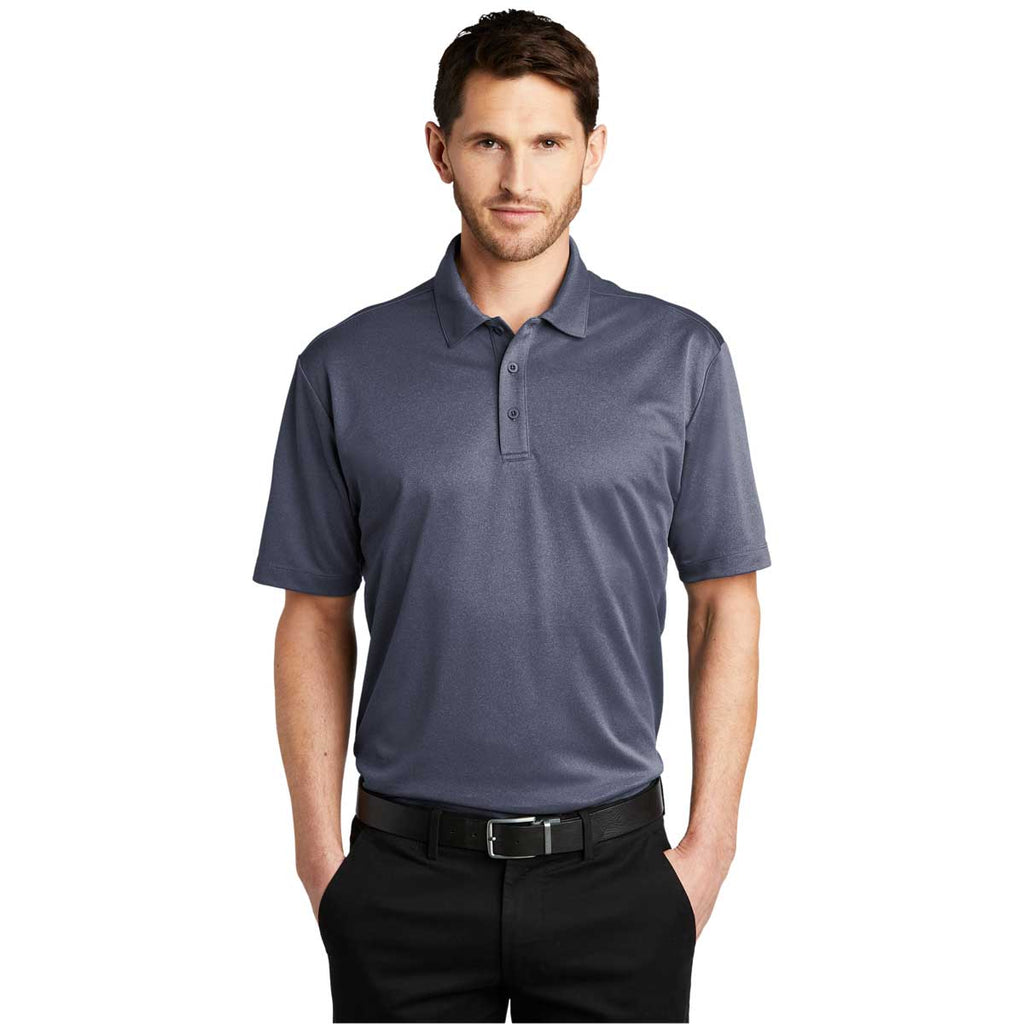 Port Authority Men's Navy Heather Heathered Silk Touch Performance Polo